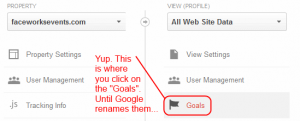 Select "Goal" to edit a Goal URL